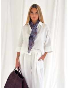 Camicia mezza manica crop in puro lino