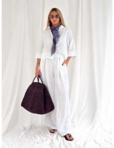 Pantalone fluido in puro lino con pinces